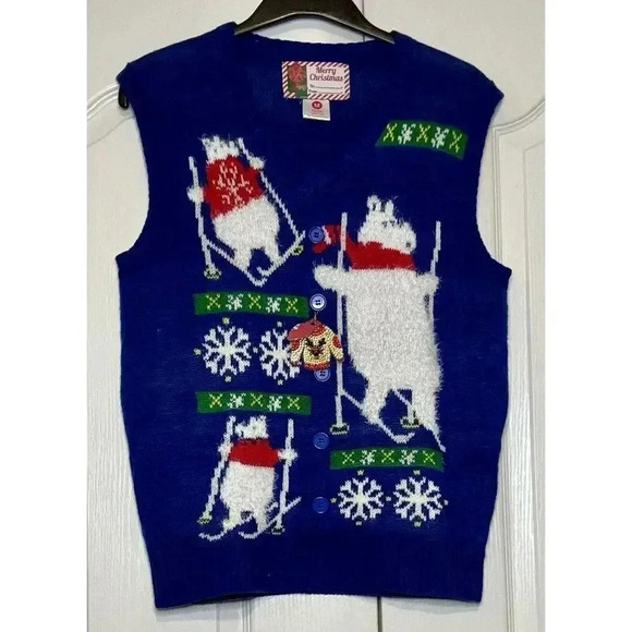 Blue Polar Bear Great Christmas Sweater Vest‎ Size Women’s  Men’s  Medium - Picture 1 of 6